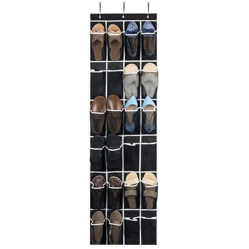Zober 24 Pocket Over The Door Shoe Organizer Black Mesh Hanging Storage New‎